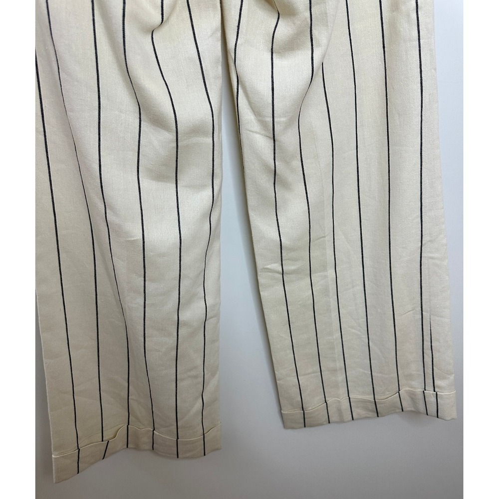 Lauren Ralph Lauren Linen Blend Pants 4 Cream Stripe Wide Leg Minimalist Office - Picture 15 of 16
